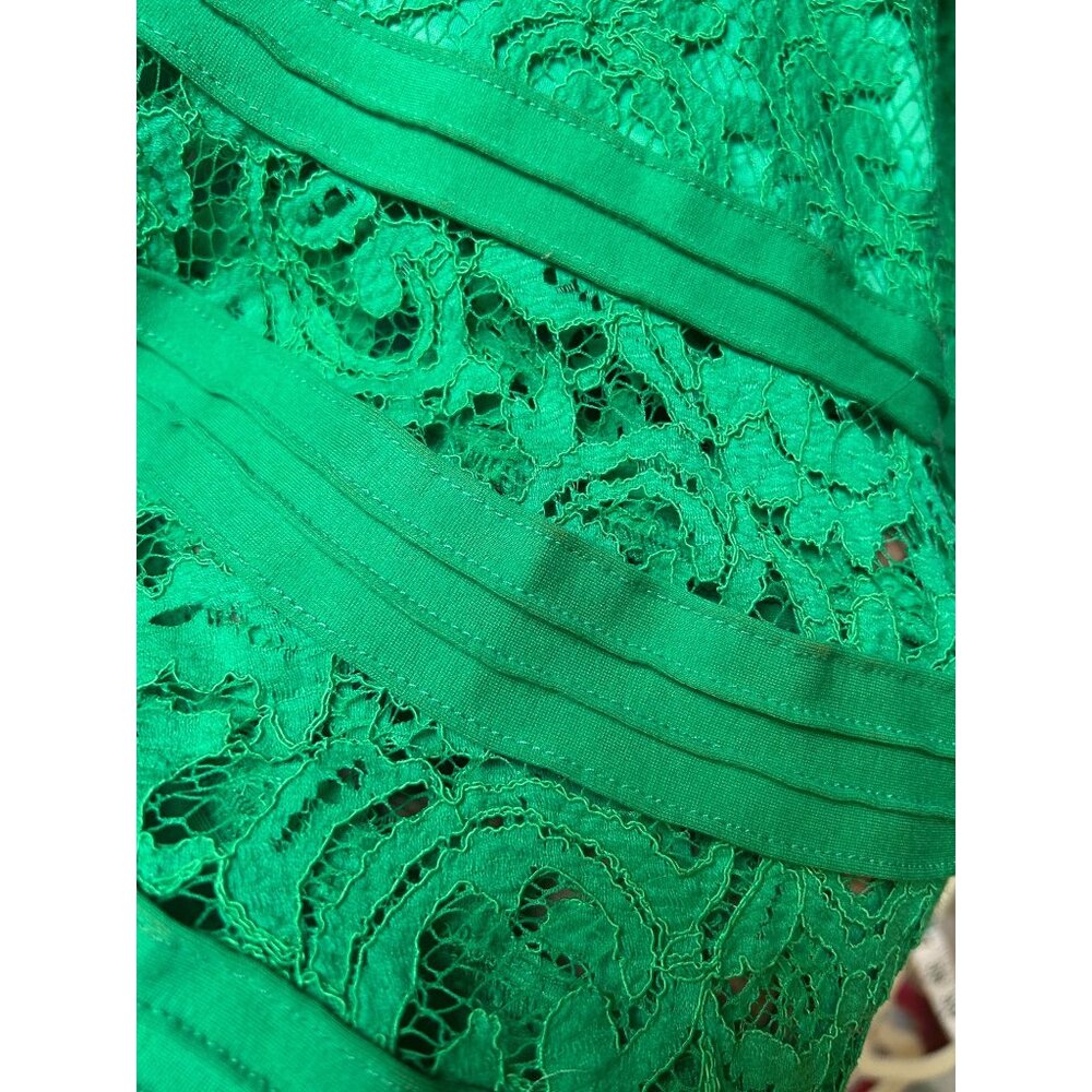 Tadashi Shoji Sz 6 Kelly Green Lace Flair Bottom Dress READ - Picture 15 of 16